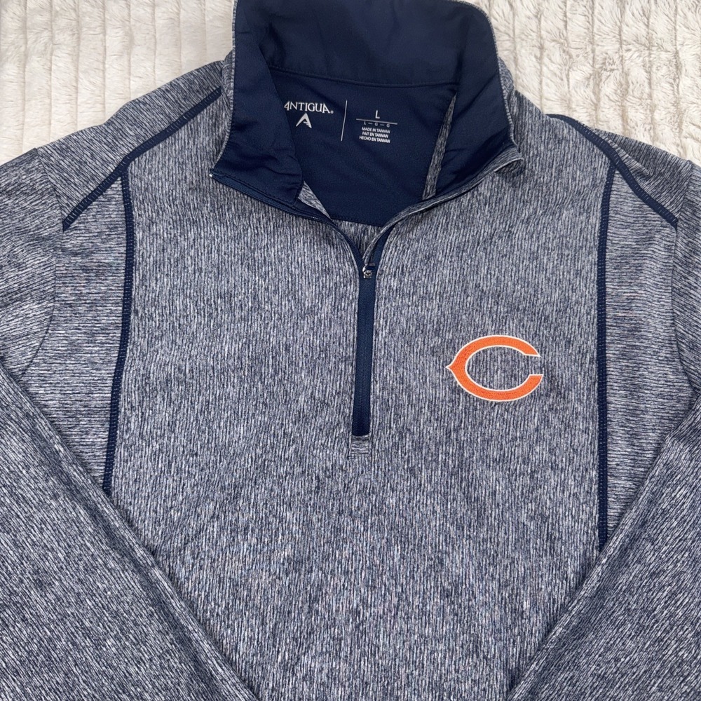 Antigua Chicago Bears Mens 1/4 Zip Long Sleeved Pullover Blue NFL Football LARGE - Picture 1 of 11